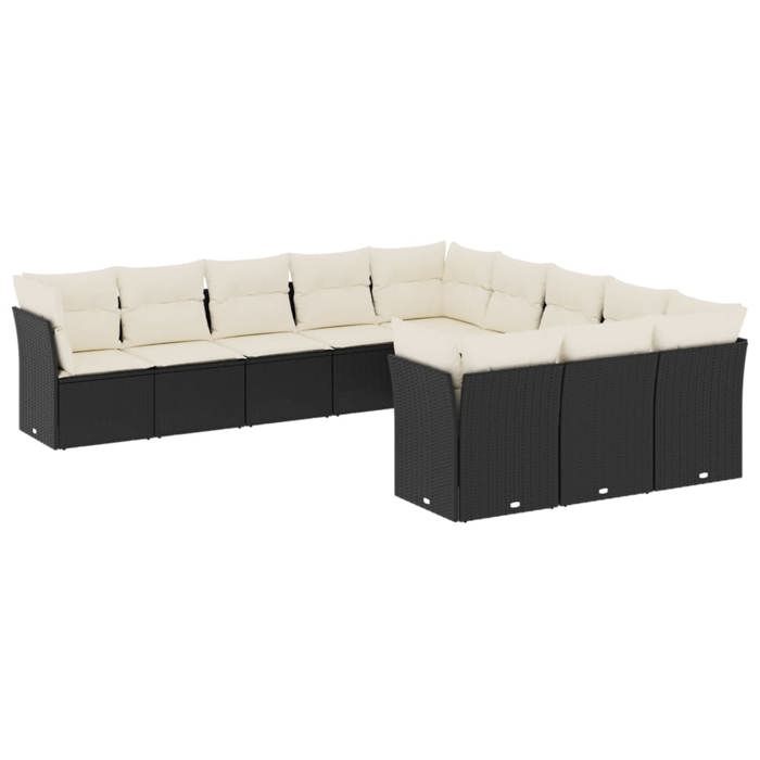 VidaXL Salon de Jardin avec Coussins 11 pcs, Canapés de Terrasse, Ensemble de Meubles de Patio, Mobilier d'Extérieur, Noir 3218406