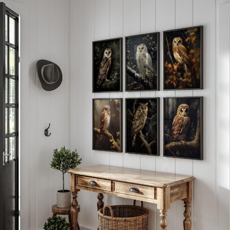 Совы Винтажный Постер Холст Картина Темный Ретро Птица Сова Принт Настенное Искусство Картинки Уютный Фермерский Дом Галерейная Комната Настенное Украшение