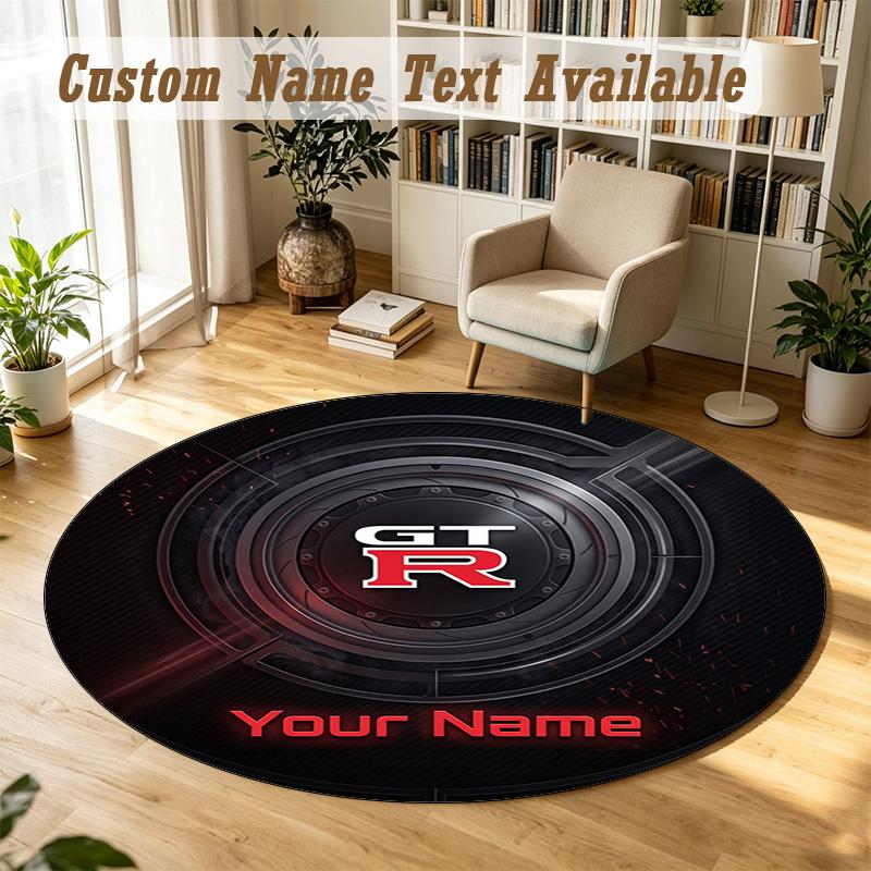Round Rug Custom NameNissan GT-R Pattern Non Slip Carpet Home Floor Decor