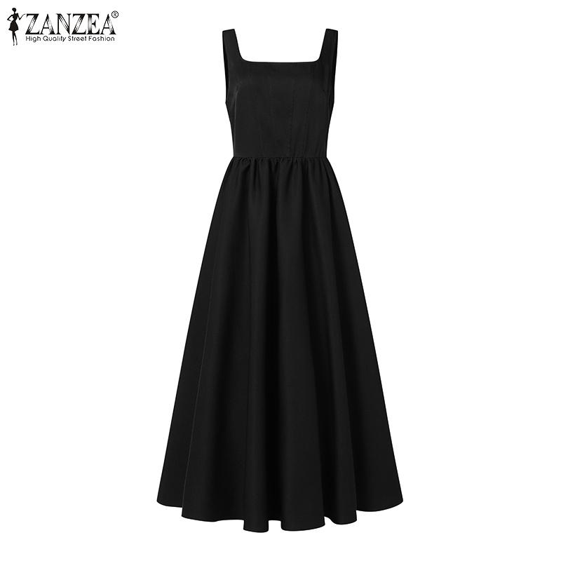 ZANZEA Женское летнее длинное платье А-силуэта с квадратным вырезом без рукавов
