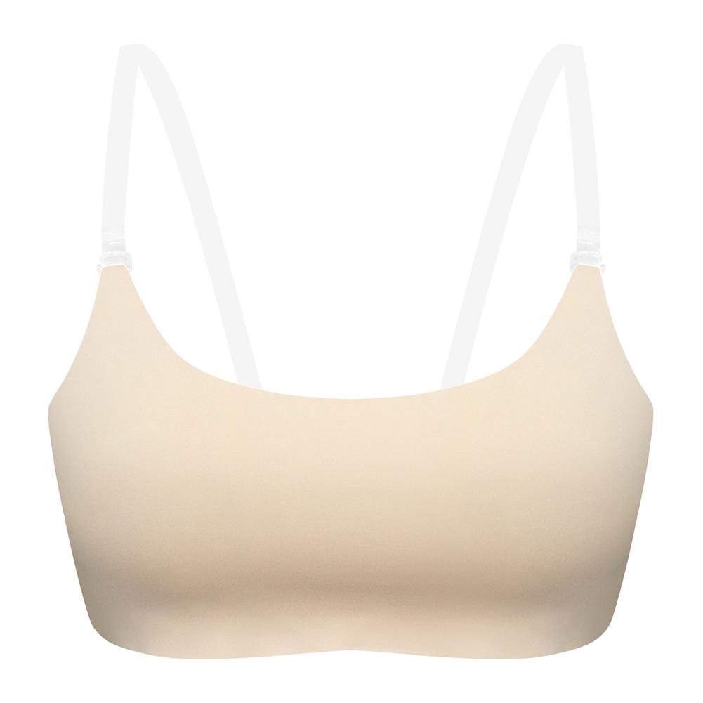 Varsbaby Seamless Low Back Bra with Clear Strap Wireless Non Padded Bralette for Women Backless Dress/Top