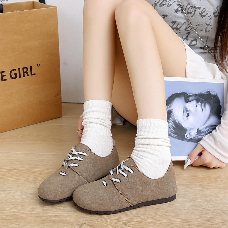 Womans Flat Allmatch Shoes Casual Plate Shoes Outdoor Lightweight Cover Toe Platform Laceup Female Footwear Autumn Ladies