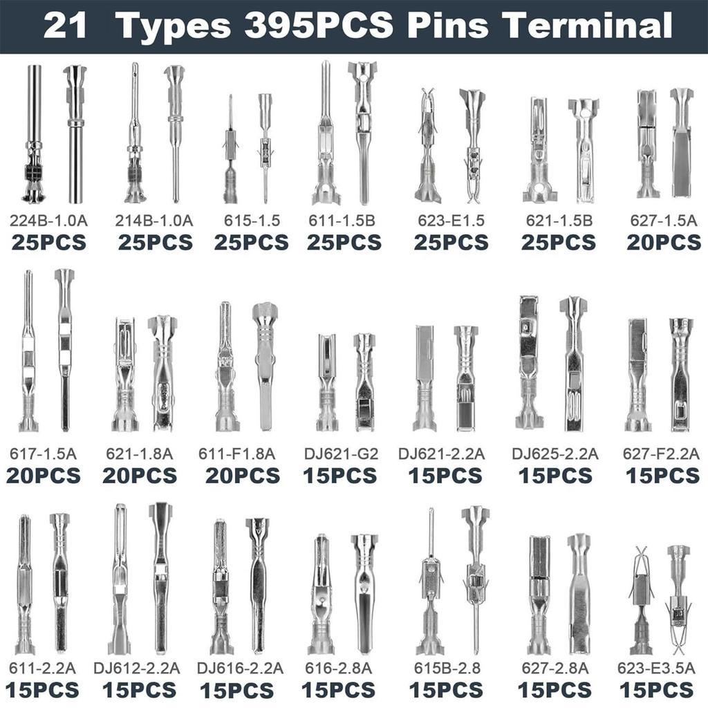 Комплект электрических разъемов 21 тип Набор автомобильных клеммных контактов Многофункциональный комплект электрических разъемов 1/1,5/1,8/2,2/2,8/3,5 мм Для