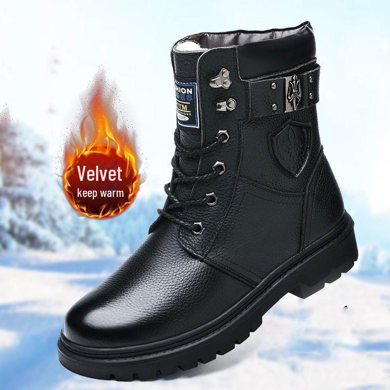 Мужские зимние ботинки из натуральной кожи с высоким берцем: Рабочие ботинки Martin из толстой коровьей кожи с бархатной подкладкой