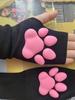 3D Cat Paw Трехмерные перчатки с мясной подкладкой Милый принт с кошачьей лапкой Открытый палец для девочек Плюшевые вязаные теплые аксессуары