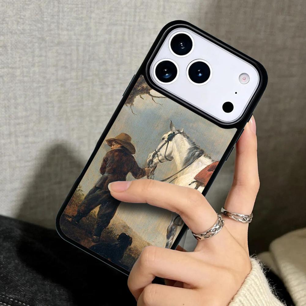 Чехол Case для iPhone 17 Air 16 Pro Max 15 Plus 11 13 Mini 14 12 Задняя крышка телефона Акварельная лошадь Масляная живопись