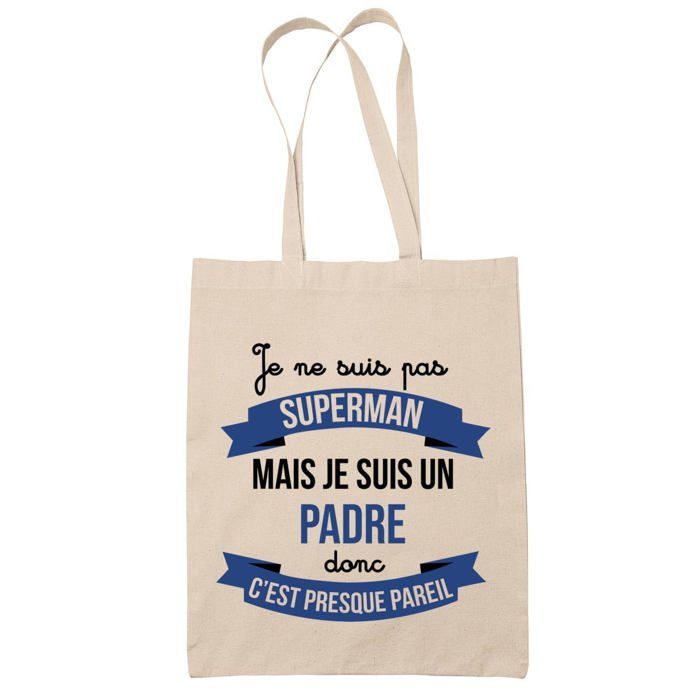 Tote bag - PLANETEE - Padre Superhéros - Coton - Beige - Imprimé en France