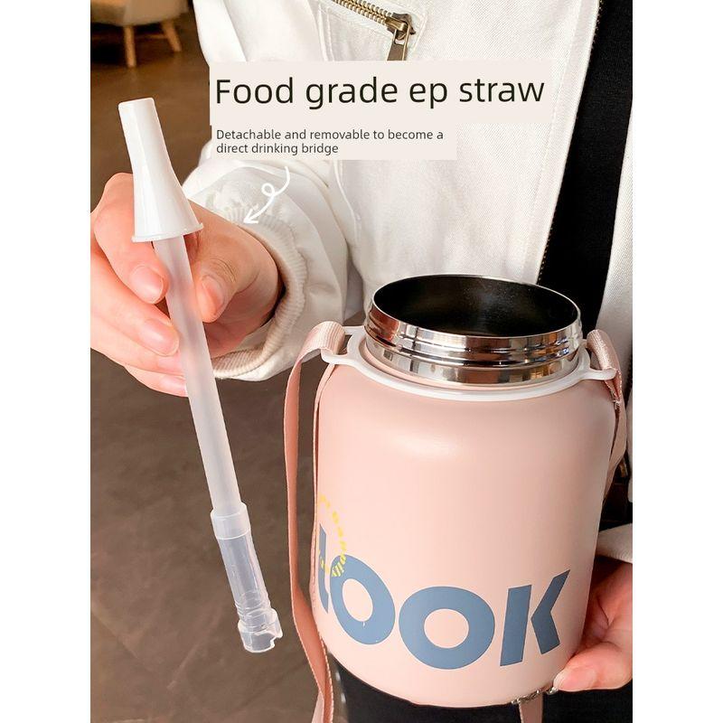 Large Capacity Vacuum Cup for Women 2025 New Arrival Good-looking Water Cup Student Kettle Oblique Strap Straw Big Belly Cup