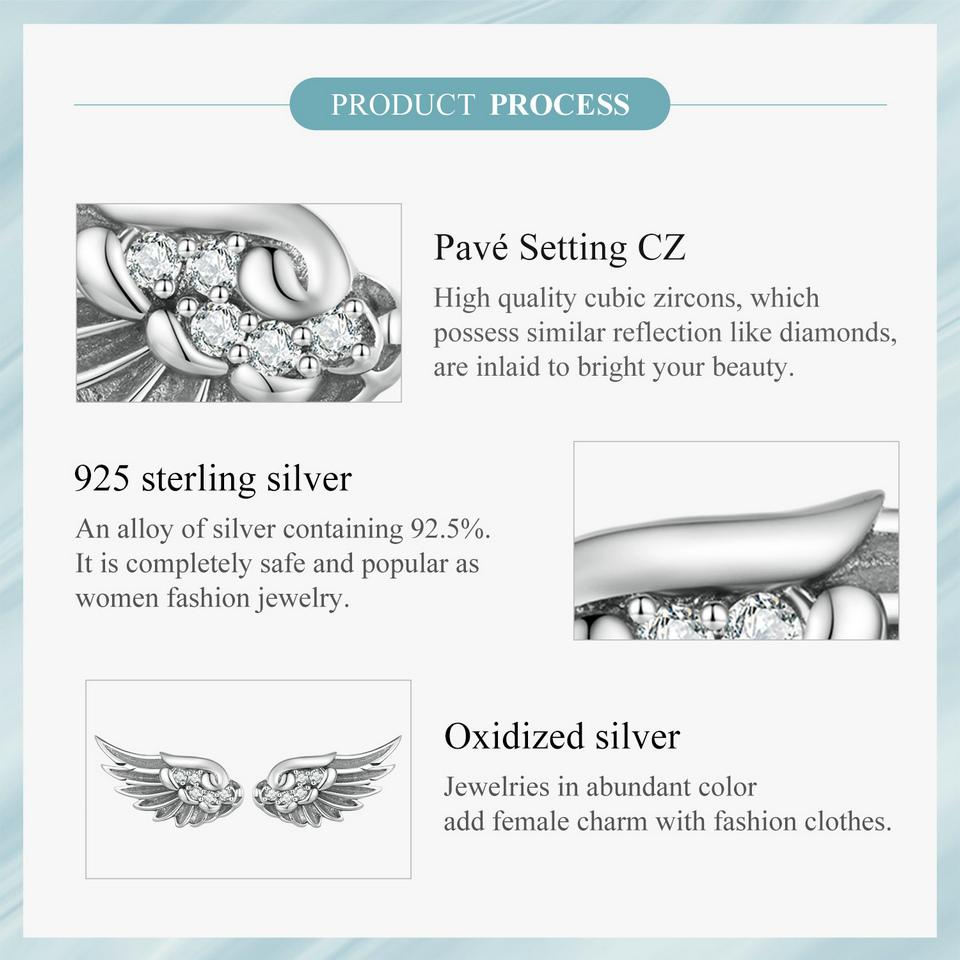 WOSTU 925 Sterling Silver Hip Hop Vintage Couples Creative Angel Wings Stud Earrings Women Punk CZ Studs Birthday Jewelry Gift