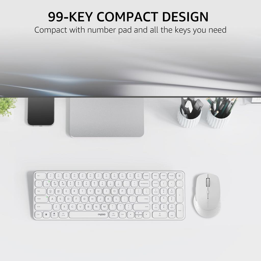 Беспроводной набор клавиатуры и мыши RAPOO 9360M, Серия Blade E9310M Ультратонкая 99-клавишная клавиатура и бесшумная мышь M300G, Поддерживает четыре устройства