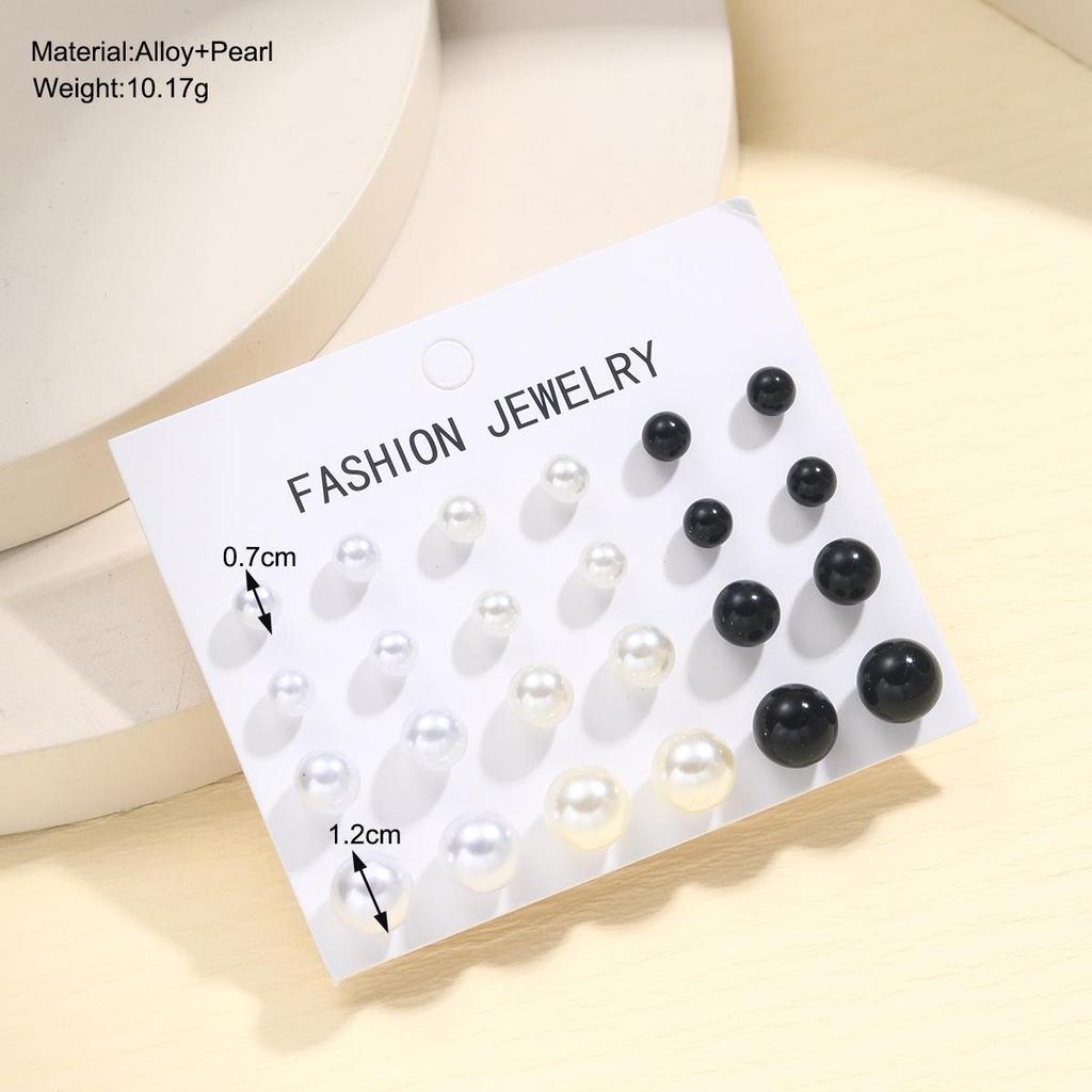 12-Piece Retro Pearl Stud Earring Set: European & American Minimalist Three-Color Collection