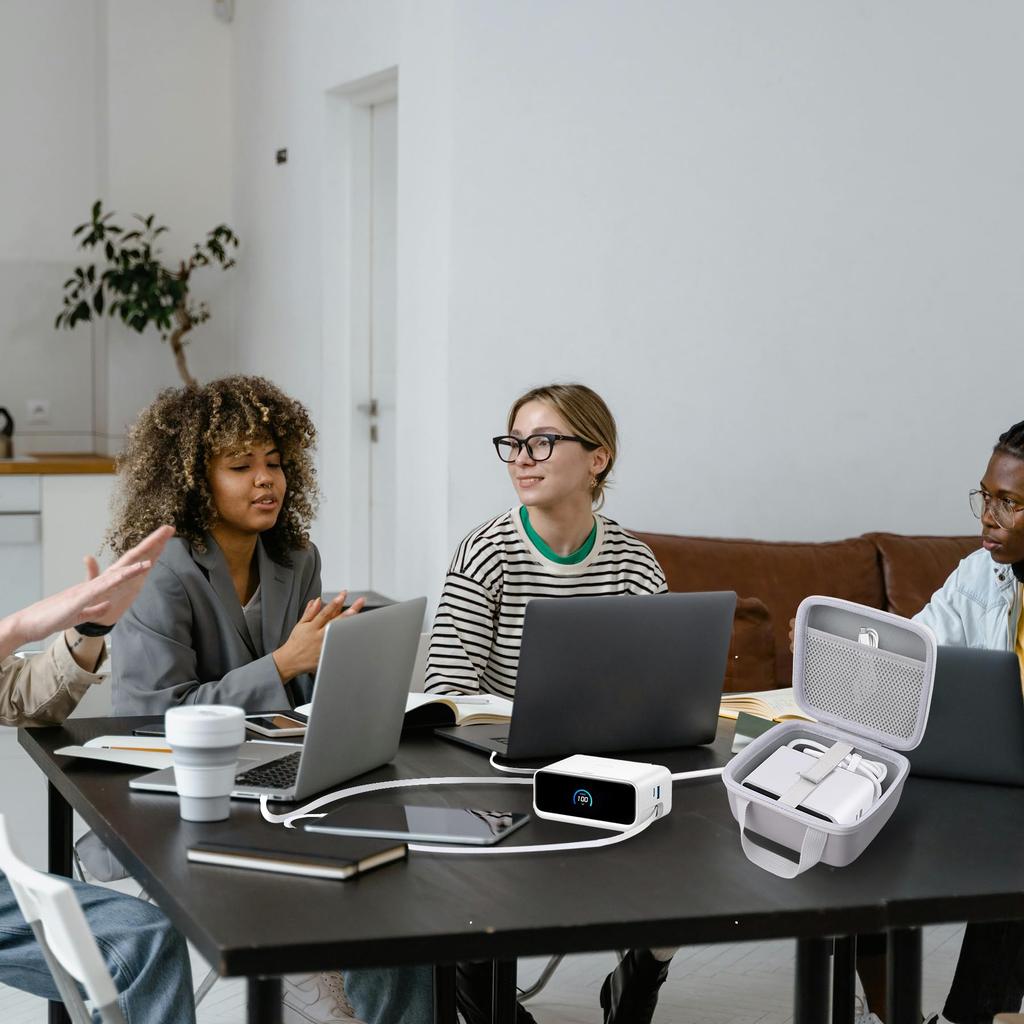 (Только случай) Зарядная станция Anker Nano (7-в-1, 100 Вт, Выдвижной кабель USB-C) USB Разветвитель/Сетевой фильтр с кейсом для хранения, Молочно-белый - co2CREA