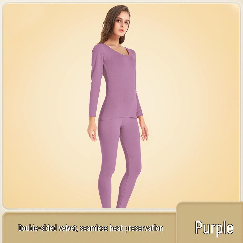 Women's Seamless Thermal Underwear Set: Plus Velvet Thick Top & Bottom; Thin, Cold-Proof for Autumn/Winter