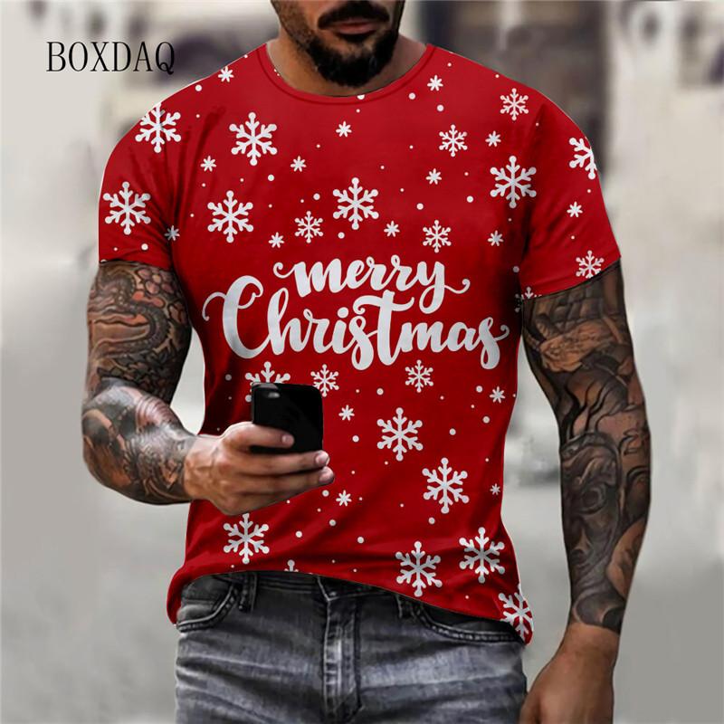 3d Print Cartoon Santa Claus Men's T-shirts Short Sleeve Round-Neck Christmas Style Street Male Tees 6XL Plus Size Tops New Year