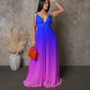 Sexy Backless Gradient Strap Dress Fashionable Long Dress for Summer
