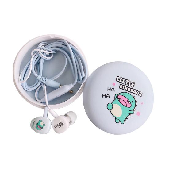 Universal Cute Cartoon Earbuds Bass In-Ear Wired Mic Earphone with Storage Box