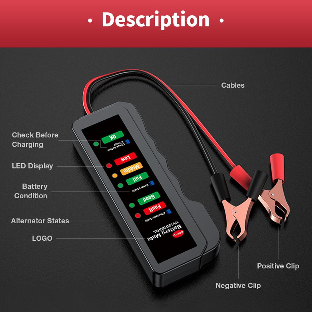 LED Lights Display12 V Vehicle Motorcycle Battery Tester Auto Car Battery Test Reverse Protect