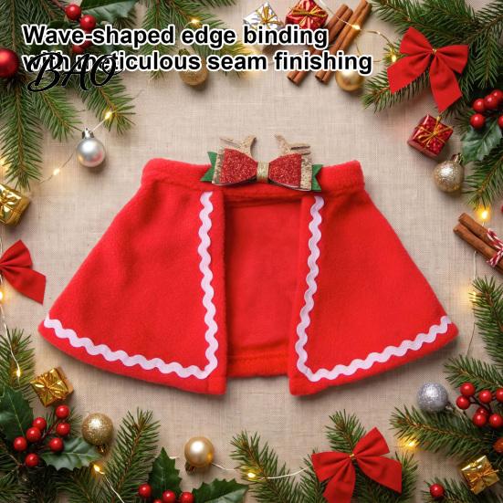 Small Dog Festive Wear Pet Christmas Cape with Bow, Red Cloak for Medium Dogs & Cats, Holiday Outfit White Wavy Trim, Costume Apparel Pets