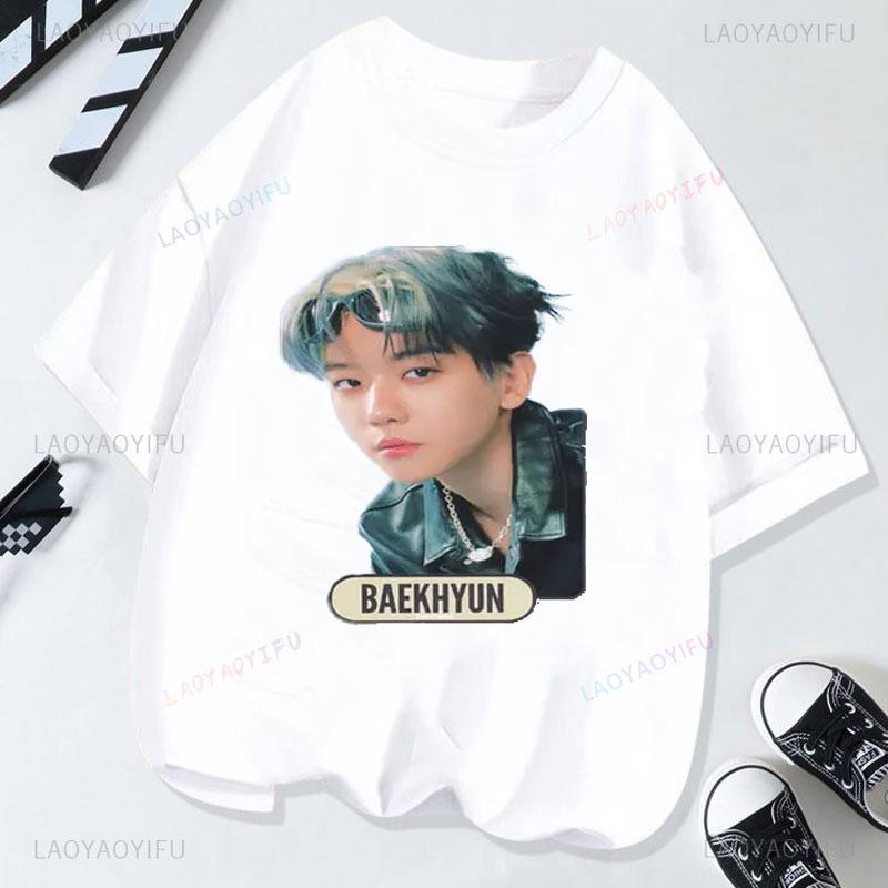 Camiseta Kpop Baekhyun EXO Cotton Short Sleeve Graphic Tshirts Hot Sale Korean Reviews Unisexy Girls Clothes for Fan Gift Tee