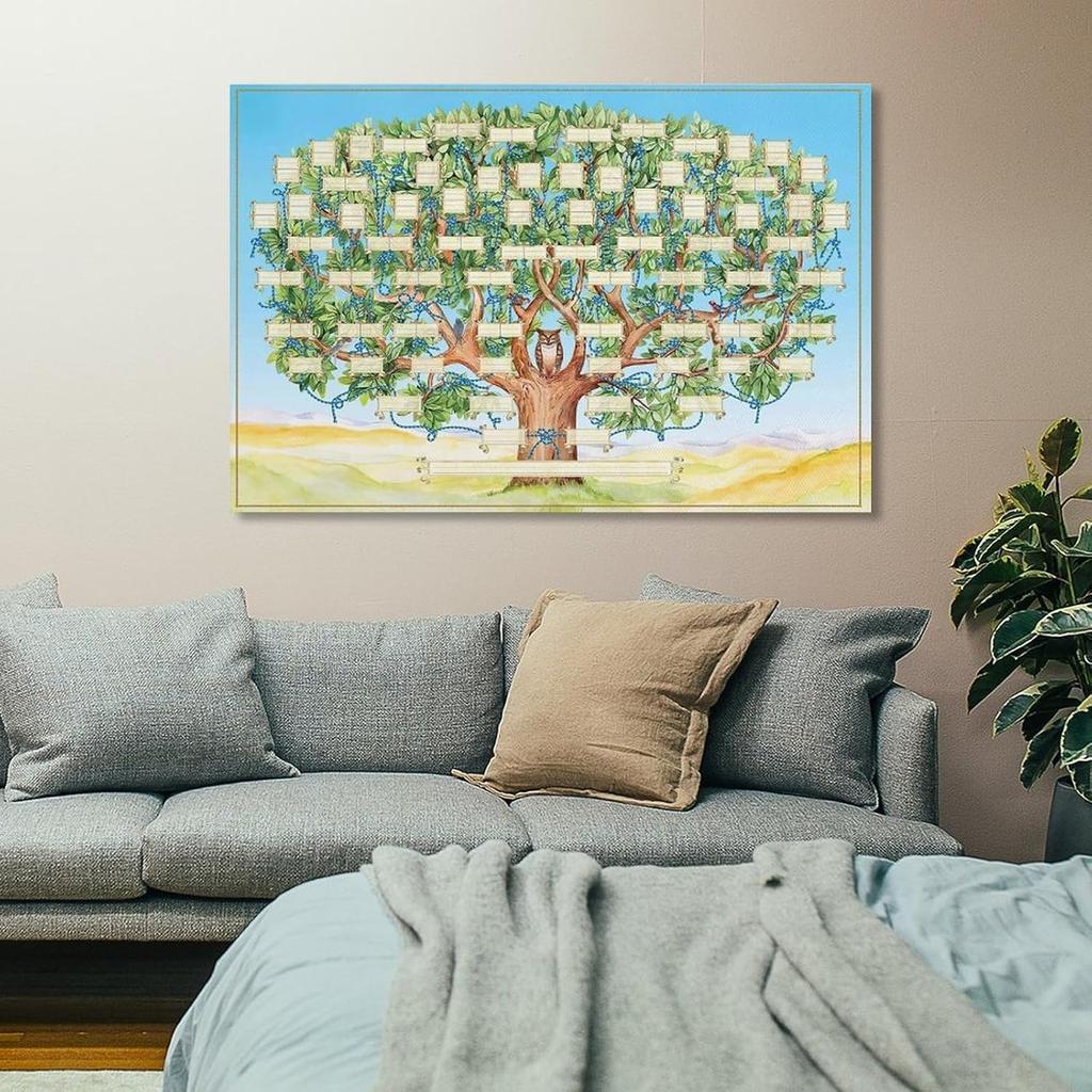 Family Tree Chart to Fill in - 6 Generation Genealogy Poster Blank Fillable Ancestry Chart Canvas Print Family Tree Geneology Chart Poster Gifts for