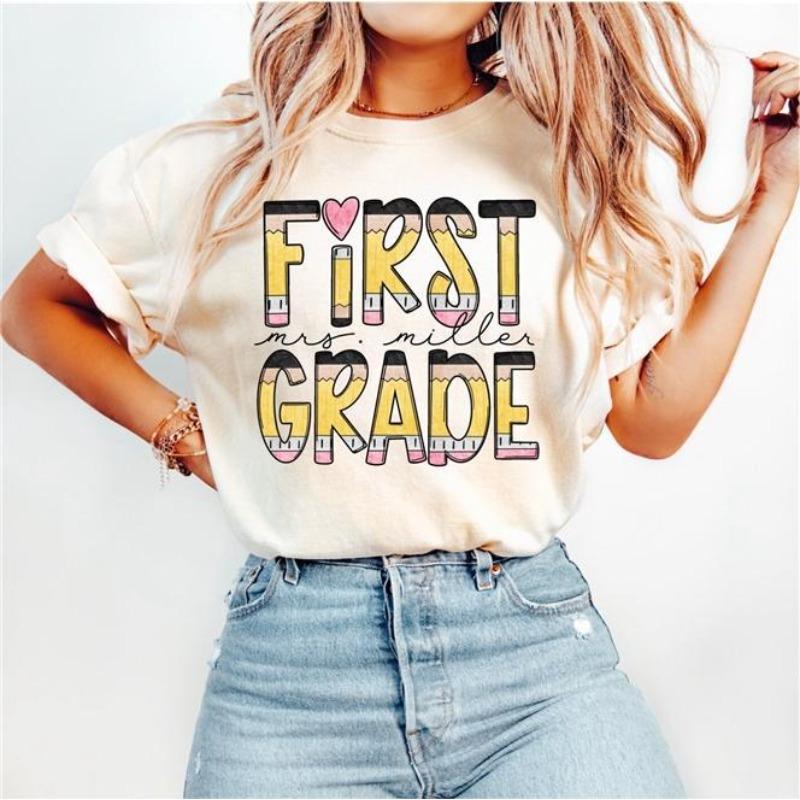 Футболки женские из чистого хлопка с короткими рукавами и круглым вырезом, повседневные, с принтом букв, летние, первого класса