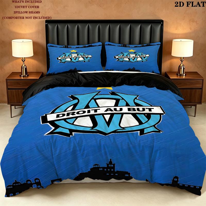 Olympique De Marseille Pattern Bedding Quilt Set Quilt Cover Pillowcase Home Birthday Gift(1 * duvet cover + 2 * pillowcase, without core)