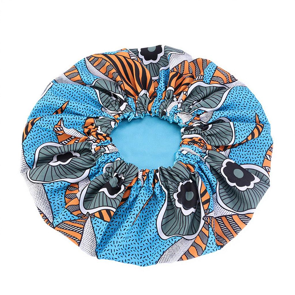 Custom Logo African Print Satin Bonnet Adjustable Double Layer Hair Bonnet Curly Hair Reversible Silky Sleep Cap Night Wrap