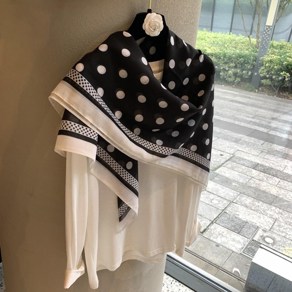 110*110cm Soft Silk Scarf Polka Dot Silk Headscarf Fashion Square Scarf for Women Girls