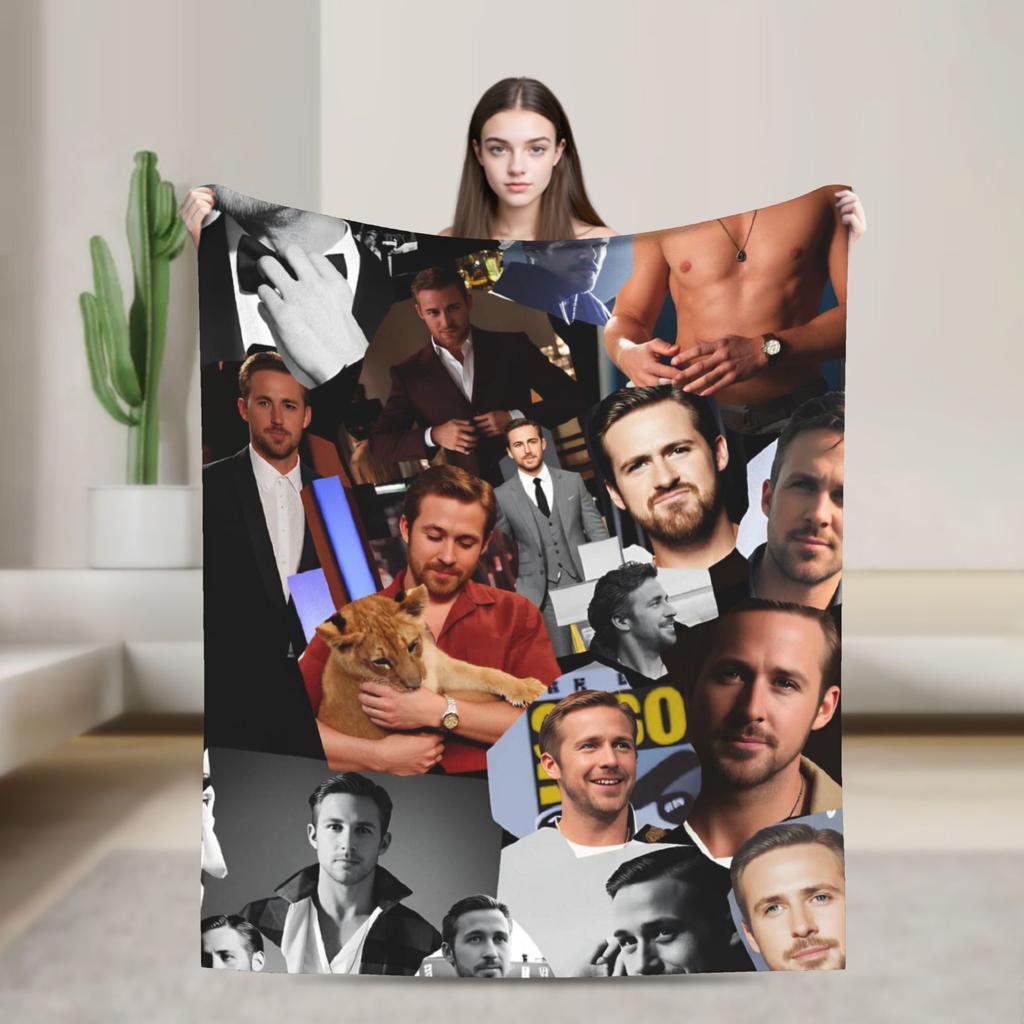 Ryan Gosling Collage Warm Soft Blanket Funny Travel Office Throw Blanket Couch Bed Flannel Bedspread Sofa Bed Cover