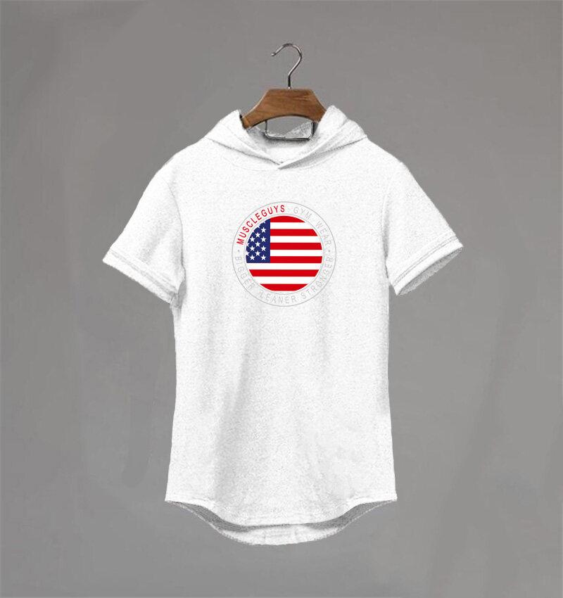 Muscleguys Новая летняя футболка для бодибилдинга с капюшоном, мужские толстовки для спортзала, футболка с короткими рукавами, хлопковая спортивная одежда, футболка для фитнеса с мышцами