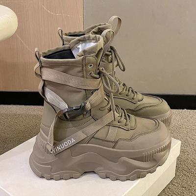 Модные женские мотоциклетные ботинки на толстой платформе, белые туфли на шнуровке с толстой подошвой, женские, осень-зима, ботильоны Botas De Mujer