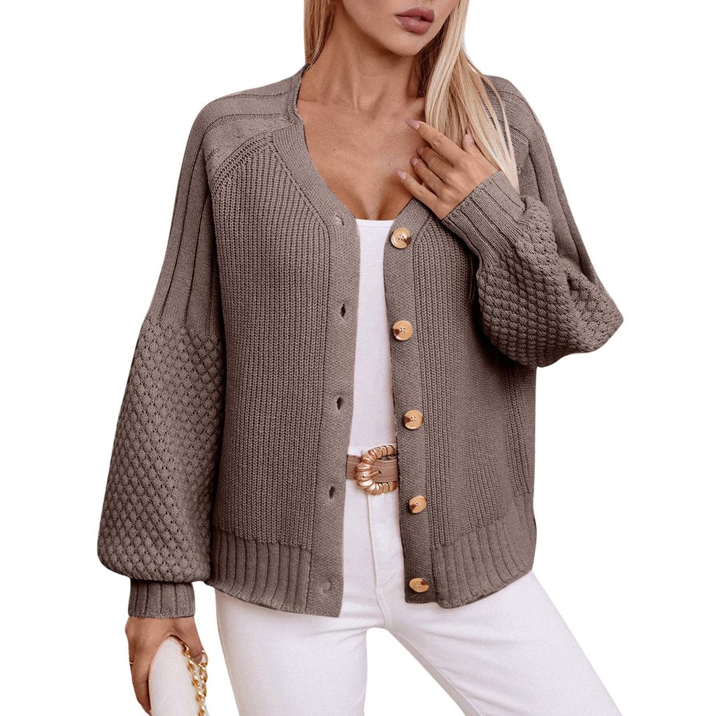 Women's Autumn And Winter Solid Color Button Knitted Cardigan Jacket Casual Loose Sleeve Sweater