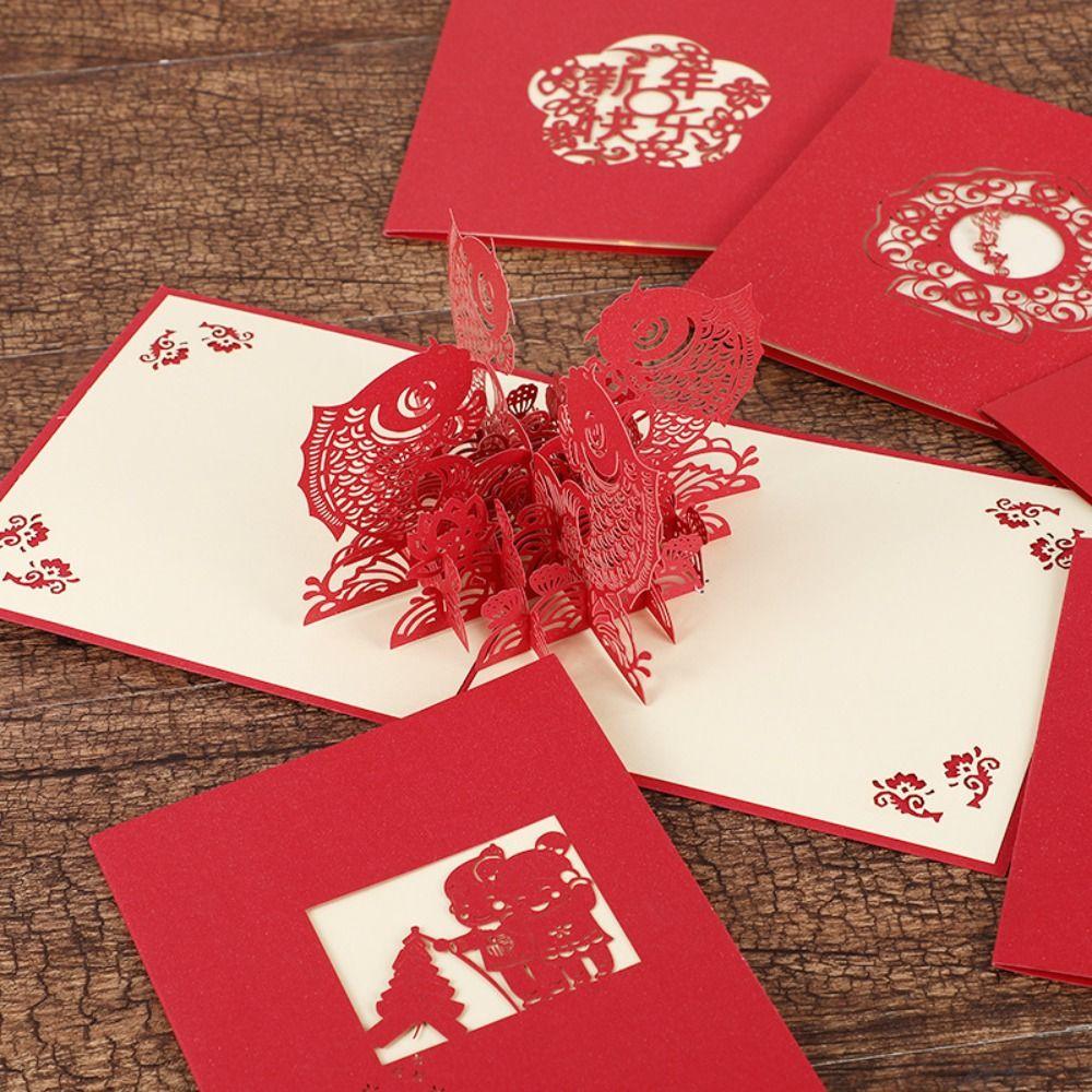 3D Pop Up New Year Greeting Card Hollow Carved Blessing Card Thank You Card Chinese New Year