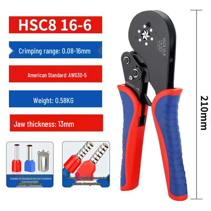 6-16 Tube Terminal Crimping Pliers - Electrician's Hexagonal Copper Lug Tool