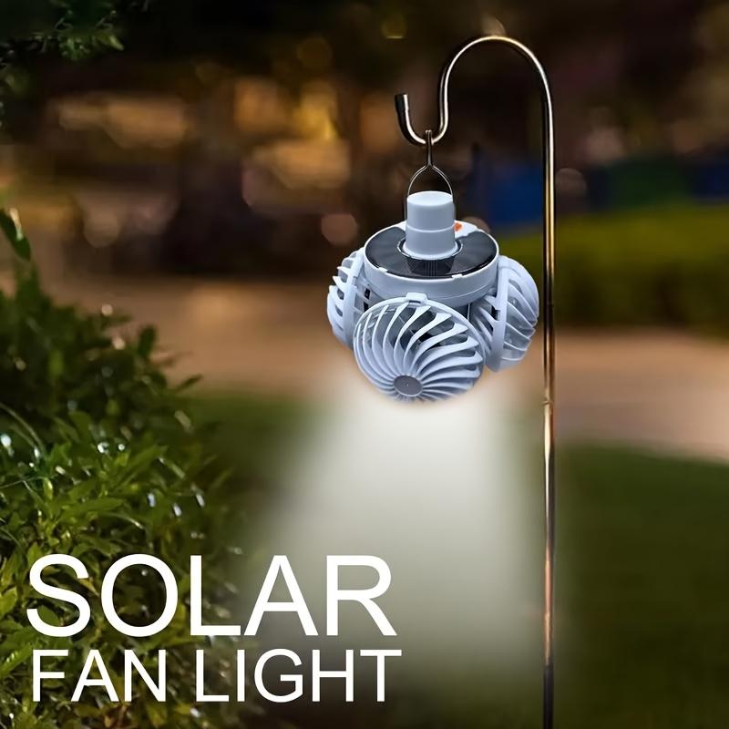 Солнечный вентилятор для кемпинга, Светильник с потолочным вентилятором, USB перезаряжаемый портативный электрический вентилятор, Подвесной ручной светильник с регулируемой скоростью, 3 цвета, Палатка,