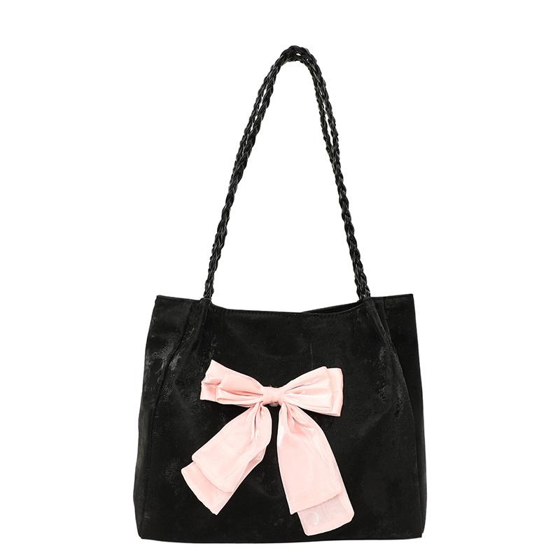 Fashion Cute Chic Pink Bowknot Tote Bag Female Soft PU Leather Ladies Large Handbag Korean Commuter Shoulder Bags Novelty Purse