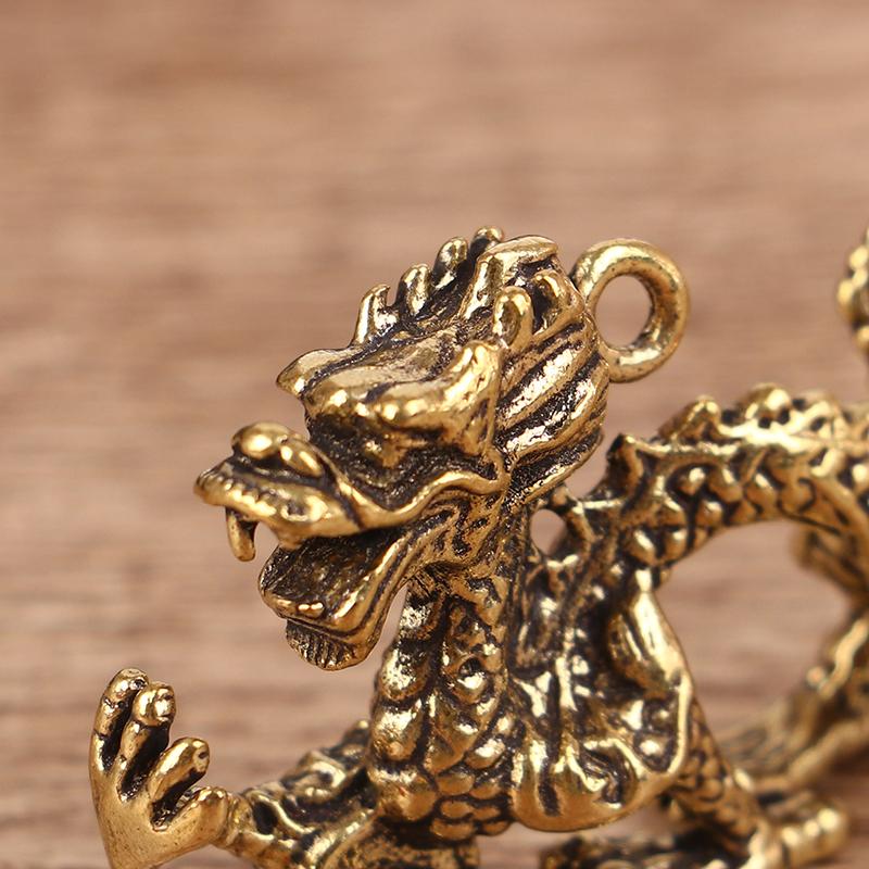 1Pc Solid Brass Zodiac Dragon Small Statue Desktop Ornament Feng Shui Decor