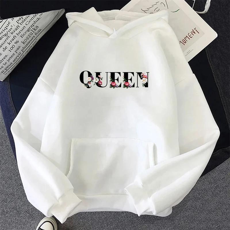 Женские худи Queen Высокое качество Цветочный принт с буквами С капюшоном Пуловер Женская городская повседневная мода Теплое худи
