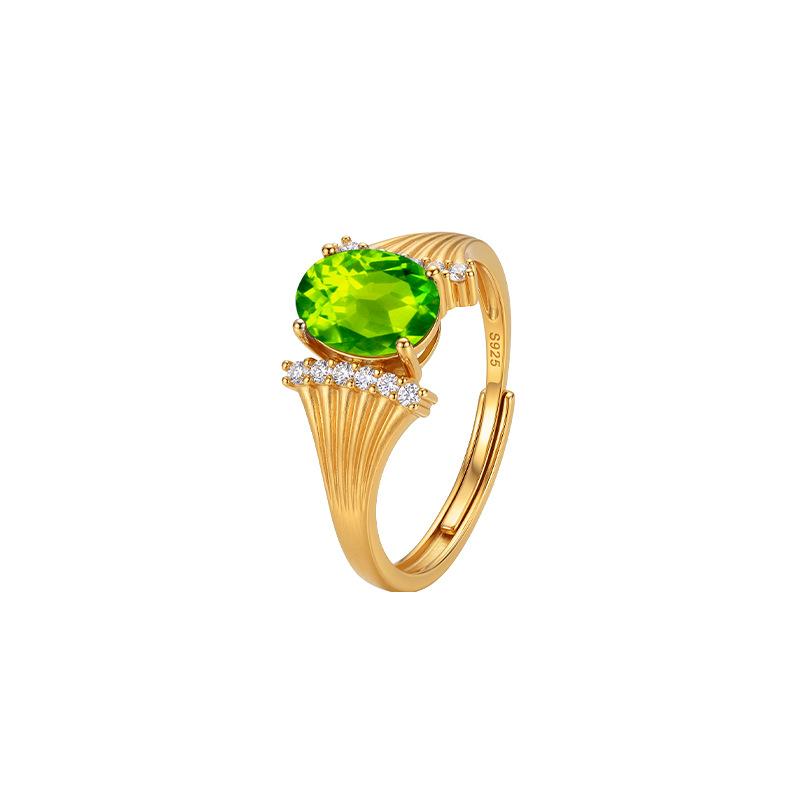 Natural crystal stone topaz ring S925 sterling silver texture brushed process niche design sense colored treasure women's ring