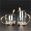 Vintage Glass Coffee Mugs Enamel Flower Flower Tea Cup Set Transparent Glass Teacup  Friends