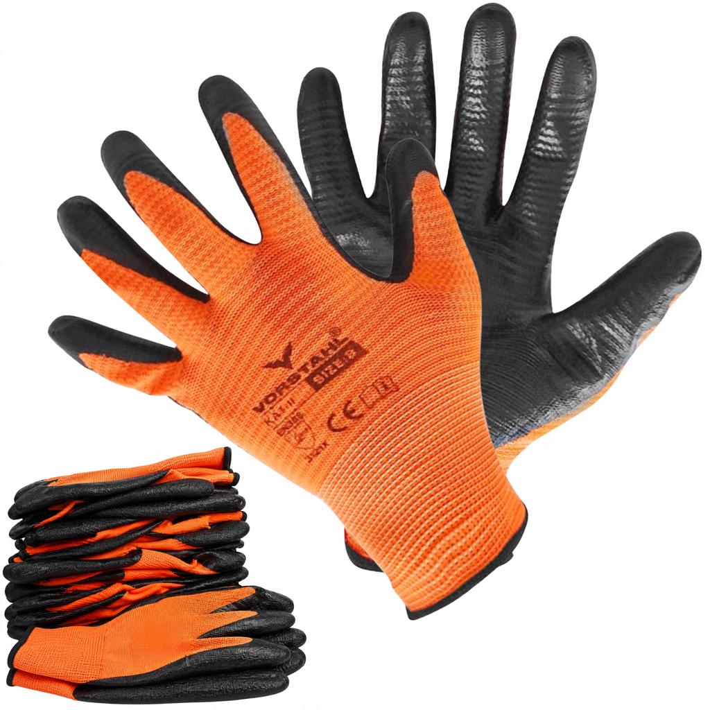Polyester protective gloves with nitrile, pack of 12, size 9, Vorstahl quality
