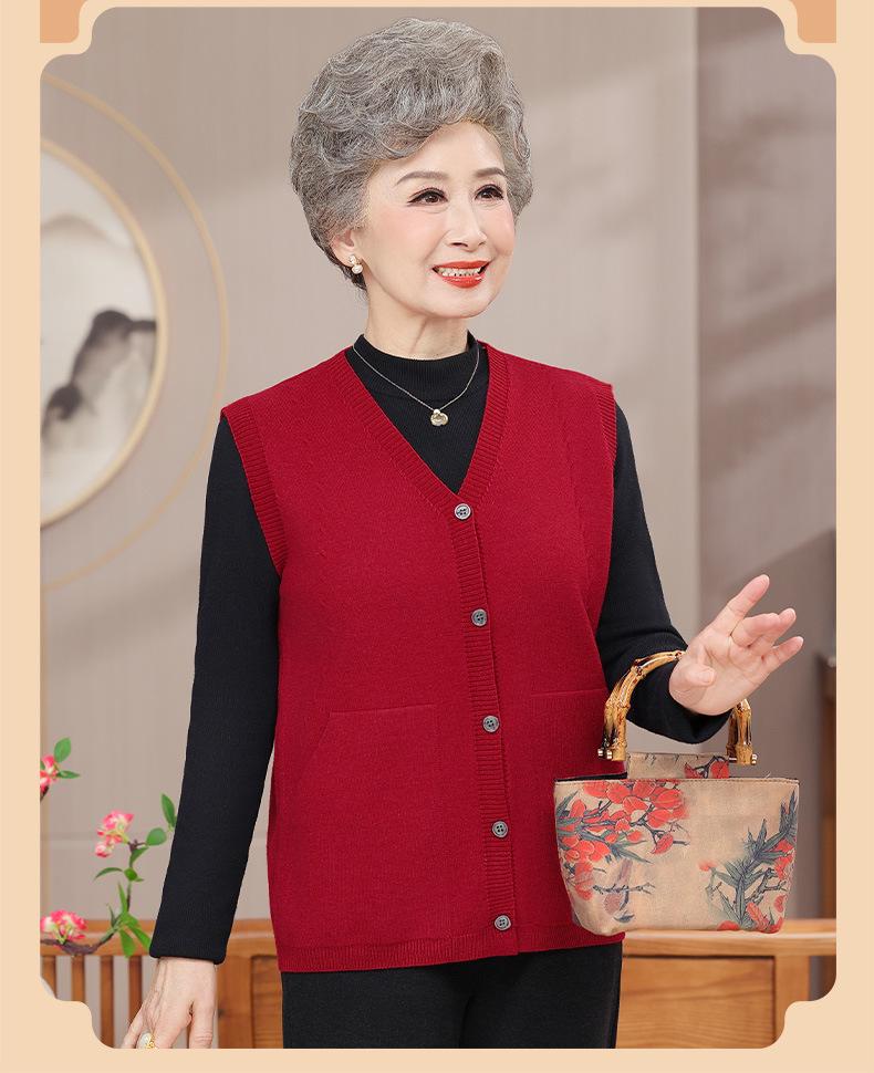 Autumn & Winter Fashion Vest and Cardigan for Middle-aged & Elderly Women - Plus Size V-neck Jacket