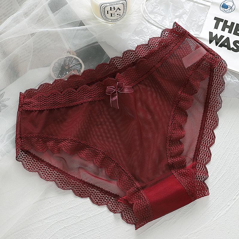 Женские бесшовные сексуальные сетчатые трусики с кружевной отделкой и бантиком