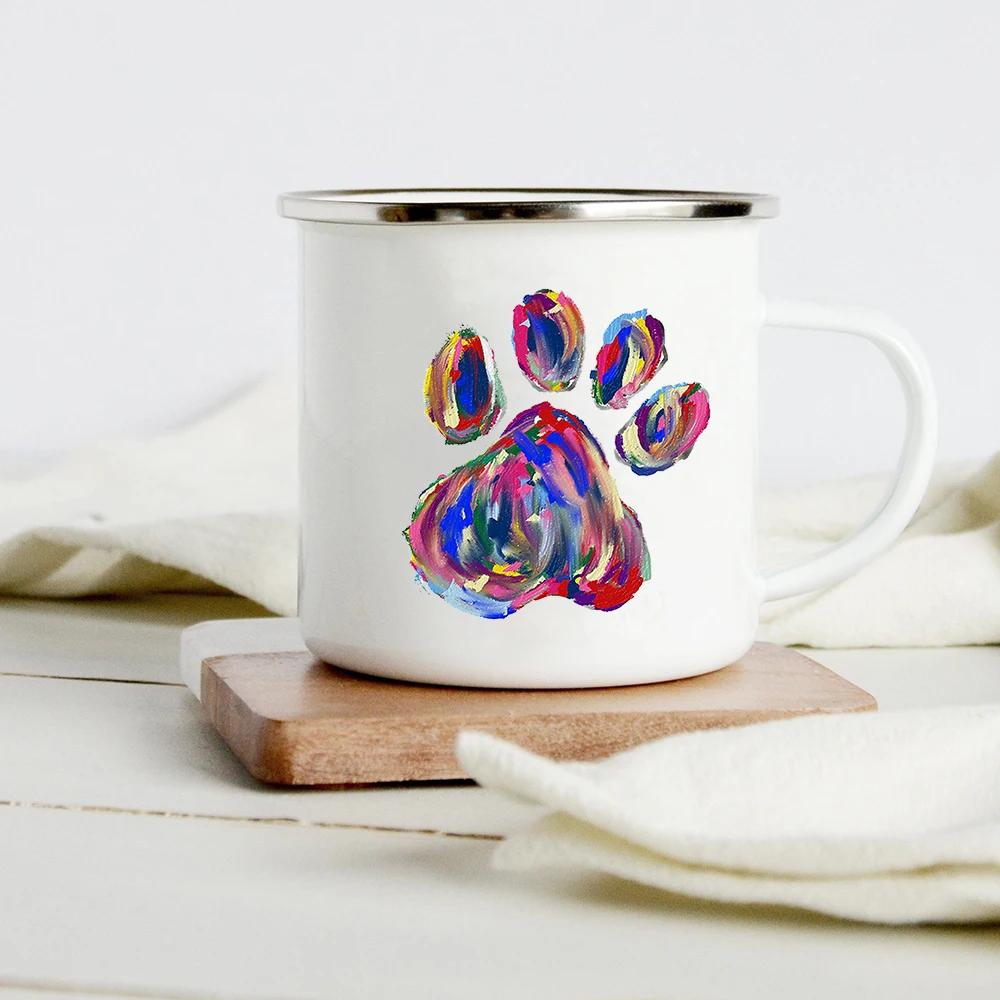 Peace Love Dogs Print Креативные эмалевые кофейные кружки с изображением мультяшных такс Собачьи лапки для вечеринок Пиво Сок Молоко Чашки Подарки на день рождения другу