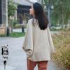 2025 Spring/Summer Women's Chinese Retro Slimming V-Neck Cotton/Linen Bat Sleeve T-Shirt