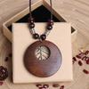 Elephant Leaf Flower Bird Rose Long Sweater Chain Women Necklace Party Jewelry Round Wood Necklace