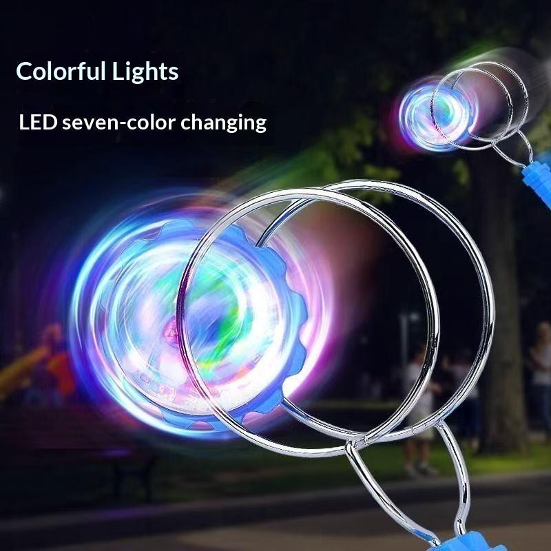 1 Set Kids Gift Led Magnetic Orbit Gyroscope Toy Magic Spinning Top With Rail Hand Cranked Luminous Flashing Lights Spinning Top