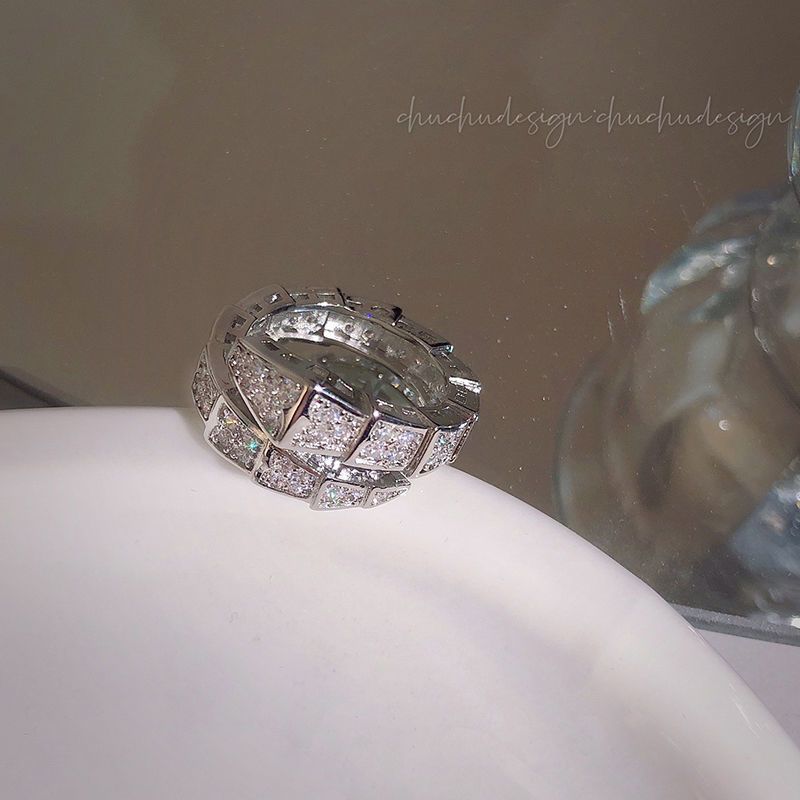 Luxury Zircon Sparkling Diamond Spirit Serpentine Ring Silver Open Ring High Quality Texture Simple and Versatile Trendy Cool Handmade for Women