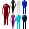 Kids Girls Long Sleeve Shiny Rhinestone Hollow Back Skating Leotard One Piece Gymnastic Jumpsuit