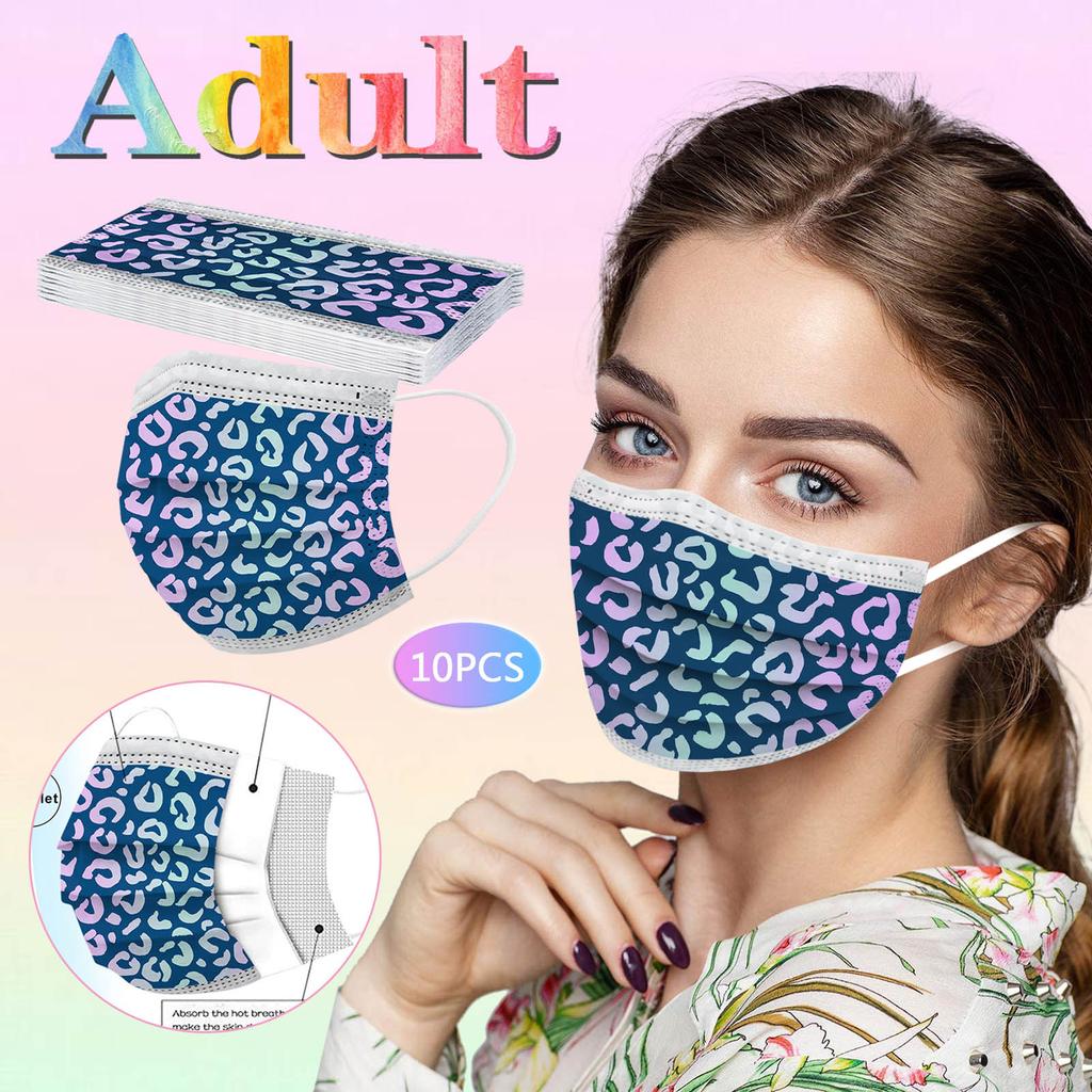 10PCS Adult Three-Layer Disposable Dust-Proof Protective Leopard Print Mask